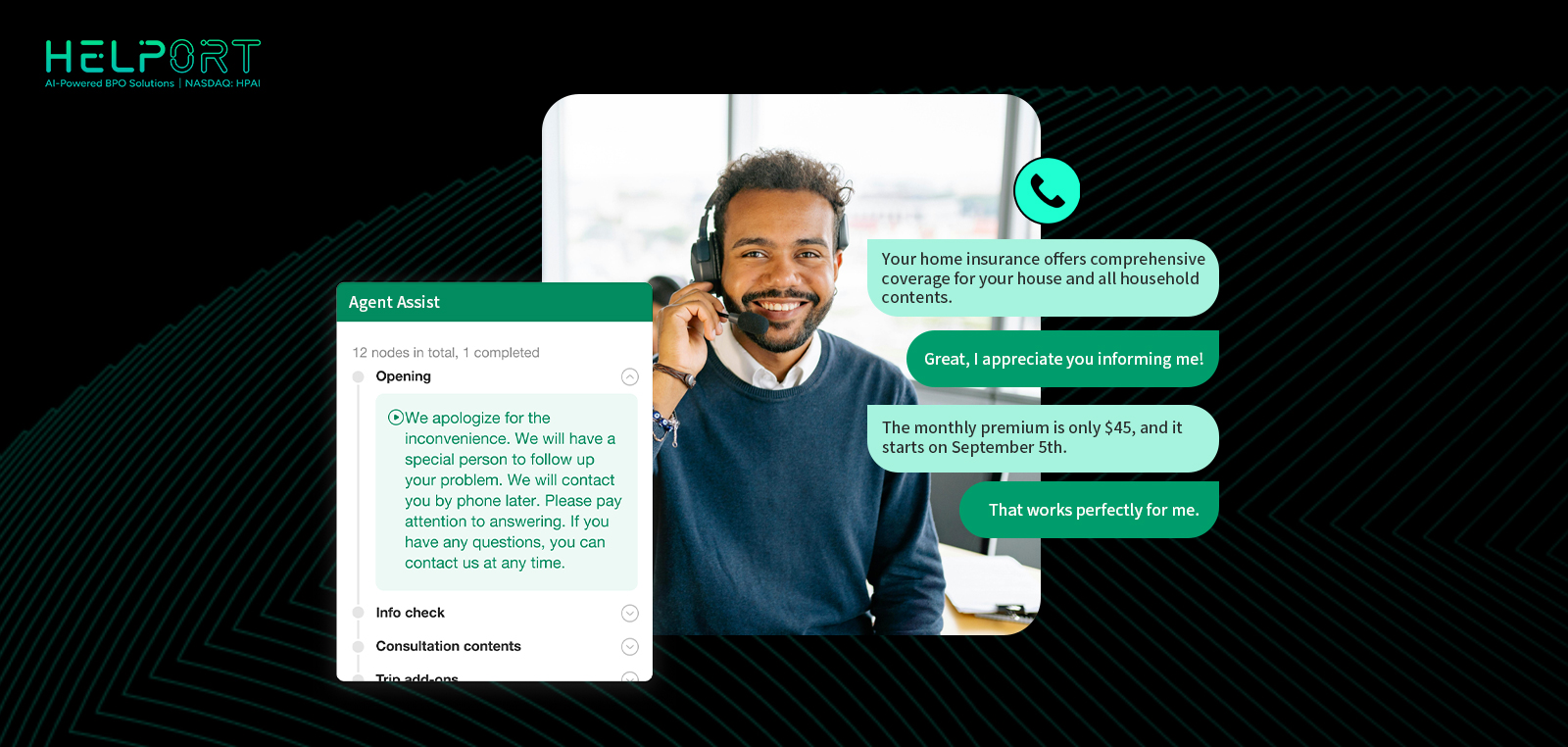 AI-powered agent assist tool helping call center representative provide accurate home insurance customer support