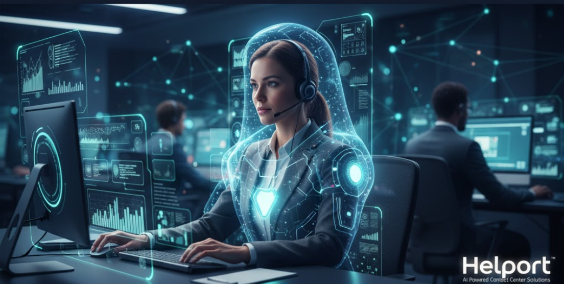 News & Insights Augmented Contact Center agent utilizing Helport's AI co-pilot for real-time guidance and enhanced customer interaction in LLM era
